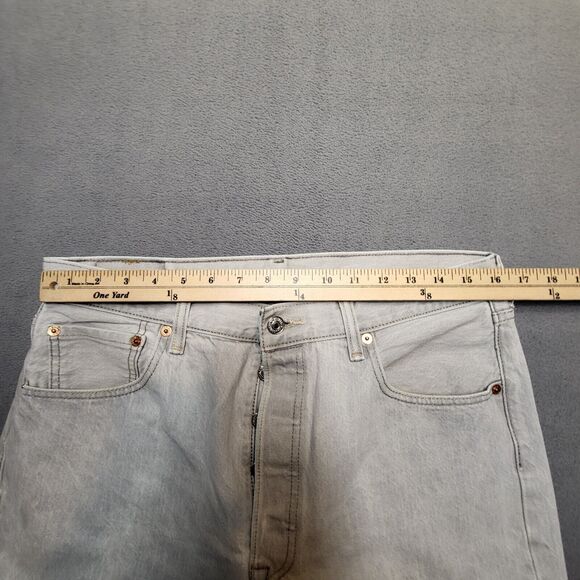 Levis 501 Mens 32x29 Gray Denim Jeans Straight Leg Button Fly Distressed - Picture 8 of 10